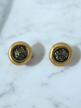 Vintage Givenchy Gold Tone Swirl Button Post Earrings